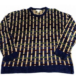 Geoffrey Beene XL Vintage 90s Geometric Jacquard Knit Sweater DARKER COLORS